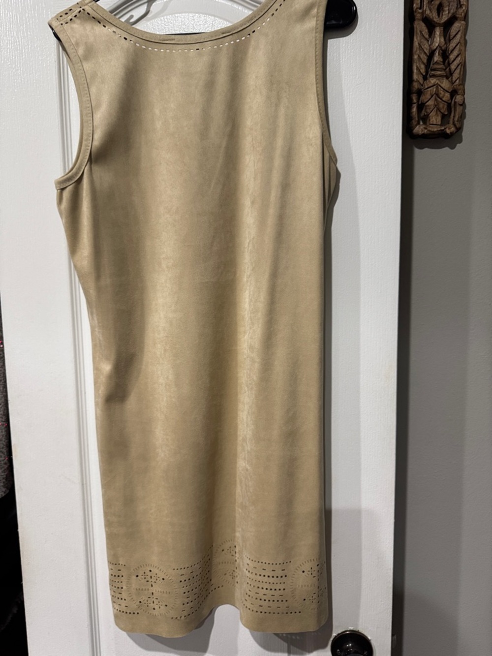 Max Studio Beige Laser-Cut Suede-Look Sleeveless Dress - Picture 3 of 3